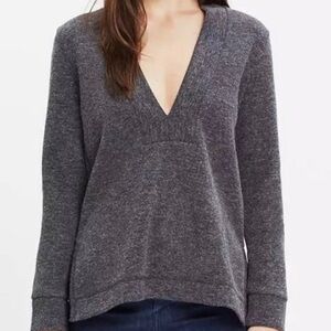 Madewell Slate Charcoal Gray Knit Popover Deep Plunging V-Neck Sweater Size M